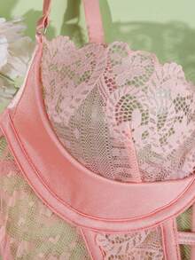 Bộ 2 món đồ lót nữ gợi cảm, ngọt ngào, màu hồng chấm bi, ren buộc dây, có đệm ngực và quần lọt khe. - Hồng - Xem 8