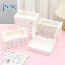 10/20pcs - Cookies/Pastries Boxes With Clear Window, Size: 7 X 4.3 X 1.5 Inches, Pink/White/Brown Kraft Paper Material, Premium Baked Goods Gift Boxes For Valentine's Day, Wedding, Party, Christmas, Birthday And More - Multicolor - View 13