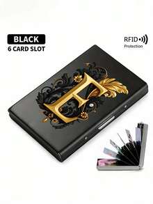 Premium Stainless Steel RFID Blocking Metal Letter A-Z Pattern Wallet For Men - Stylish Black Metallic Card Holder With Multi-Compartment Design, Perfect Father's Day Gift | Polished Finish & Silvery Tone, Women's Metal Card Case - Multicolor - View 21