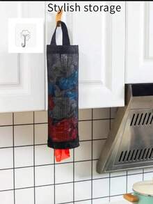 Wall-Mounted Plastic Bag Dispenser, Garbage Bag Hanging Storage Rack, Kitchen Trash Organizer