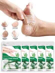 5双装足部去角质面膜，芦荟足部去角质去角质，去除死皮并保湿护理，不含酒精，富含透明质酸和甘油，缓解干燥皲裂的脚后跟，软化粗糙的足部SPA袜，秋冬季皲裂足部护理（男女通用） - 白色 - 查看 1