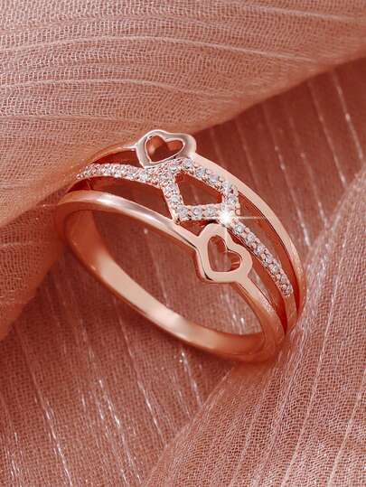 1pc Luxurious High-Quality Romantic Geometric Multi-Layer Design, Heart-Shaped Cubic Zirconia Embedded Ring, Suitable For Men And Women, Suitable For Daily Wear, Parties, Banquets, Engagements, Weddings, Travels, Holidays, Father's Day, Mother's Day, Music Festivals, Valentine's Day, Christmas And Other Occasions