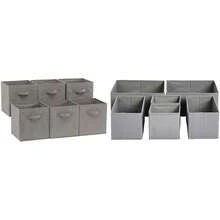 Basics - Cubos de almacenamiento plegables de tela con asas, 10.5 x 10.5 x 11 pulgadas, color gris, paquete de 6 - Blanco - Ver 1