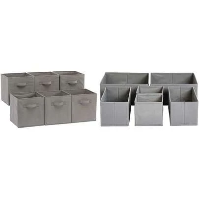 Basics - Cubos de almacenamiento plegables de tela con asas, 10.5 x 10.5 x 11 pulgadas, color gris, paquete de 6