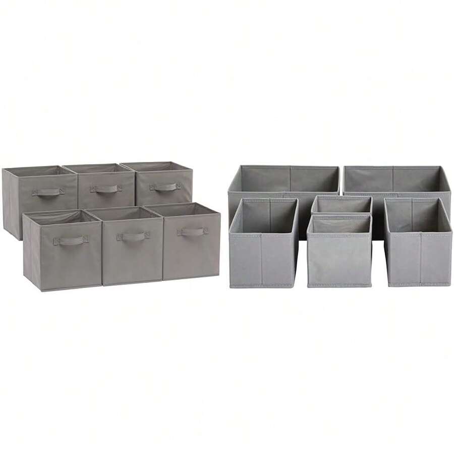 Basics - Cubos de almacenamiento plegables de tela con asas, 10.5 x 10.5 x 11 pulgadas, color gris, paquete de 6 - Blanco - Ver 1