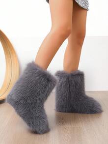 New Winter Warm Plush Faux Fur Snow Boots For Women - Dark Grey & Brown & Black Ankle Booties With Soft Lining, Cozy Slip-On Design For Cold Weather Outdoor & Indoor Wear Unisex Short Ankle Faux Raccoon Fur Snow Boots - Solid Classic Color, Super Smooth Fur Touches The Ground, Perfect For Christmas & Halloween, Y2K Style! Y2K Fashion Men's & Women's Snow Boots - Faux Raccoon Fur, Silky Smooth Floor-Reaching Fur, Solid Classic Shade, Ideal For Christmas & Halloween! Short Ankle Unisex Snow Boots With Faux Raccoon Fur - Solid Classic Color, Ultra-Smooth Fur Hits The Ground, Must-Have For Christmas & Halloween, Edgy Y2K Vibe! Christmas & Halloween Essential Faux Raccoon Fur Snow Boots (Unisex) - Solid Classic Hue, Smooth Fur Touches The Floor, Stylish Y2K Look! Y2K Short Ankle Snow Boots For Men & Women - Faux Raccoon Fur, Super Smooth Floor-Length Fur, Solid Classic Color, Great For Christmas & Halloween Celebrations! - 灰色 - 查看 2