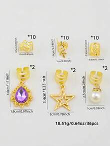 36 pièces Anneaux de cheveux en cristal bohème avec strass, anneaux de cheveux avec pendentif étoile, accessoires de cheveux en alliage pour dreadlocks et tresses, pour fête, rassemblement, port quotidien - Multicolore - Voir 6