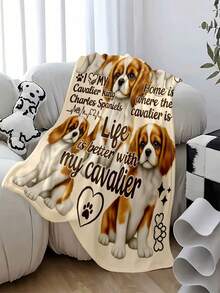 Cavalier King Charles Spaniel Themed Polyester Blanket, Soft Rectangular Dog Print Throw Blanket For Bedding And Home Decor - Ideal Gift For Cavalier King Charles Spaniel Lovers - Multicolor - View 5