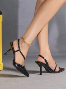 Women's Black Pointed Toe Fashion Daily Personalized Minimalist Stiletto Heel Slip-On Hollow-Out Soft Bottom Comfortable Shoes - Black - View 3