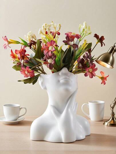 Artistic White Half-Body Sculpture Vase, Elegant Decorative Sculpture Piece, Ideal For Home Decor In Living Room, Bedroom, Office, Desk, Bookshelf Or Dining Table, Modern Indoor Accent, Also A Great Housewarming, Wedding Or Holiday Gift.