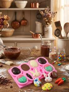 1/2pcs DIY Fondant Cake Baking Molds: Rabbit, Carrot, Easter Egg, Chocolate Cookie Silicone Molds - Pink - View 4