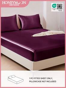 1pc Premium Silky Satin Fitted Sheet, Fits Mattress Depth 15-17 Inches, Soft & Breathable, Wrinkle-Resistant, Luxury Hotel Style, Full Wrap-Around Elastic Band, Deep Pockets, Suitable For Twin, Full, Queen, King Beds, Oeko-Tex Certified, Purple - Purple - View 2