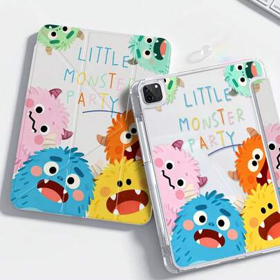 Ốp lưng hai mặt bằng acrylic trong suốt hình chữ cái quái vật hoạt hình dễ thương, chống sốc, phù hợp với iPad thế hệ thứ 7, 8, 10 (10.2 inch), có khe cắm bút cảm ứng, hỗ trợ chức năng bật/tắt màn hình, là món quà Giáng sinh và năm mới lý tưởng.