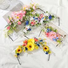 1件新娘人造向日葵花冠头饰，适合婚礼、旅行、拍照