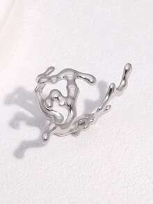 1pc Asymmetrical Line Shaped Exaggerated Gold-Plated Stainless Steel Ring, Unique Design, Suitable For Women's Daily, Party, And Date Wear