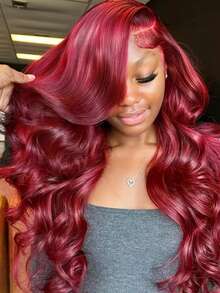 30 Inch 99j Burgundy Wig Human Hair 250% Density Body Wave Lace Front Wigs Human Hair Glueless 13x4 HD Transparent Lace Frontal Wig Burgundy Wine Red Colored Body Wave Wig Pre Plucked With Baby Hair No Shedding & Easy Maintenance - S99J - 查看 2