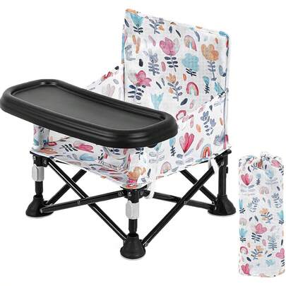  LADIDA Portable Baby High Chair With Removable Tray - Foldable Travel Highchair With Travel Bag,Flower Pattern Folding Booster Feeding Chair For Indoor Outdoor, Beach, Picnic 305