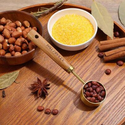 Stainless Steel & Wood 1 Teaspoon Scoop Coffee Measuring Scoop 1Tablespoon Measuring Spoon Coffee, Tea, And More