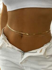 2件套女士腰链配饰，个性波西米亚海滩风不锈钢蛇骨链腰链，日常叠戴，简约双层蛇骨链腰链，性感海滩流苏身体链配饰，优雅时尚仿珍珠流苏心形腰链，个性配饰，简约双层金属蛇骨链腰链 - 彩色 - 查看 6