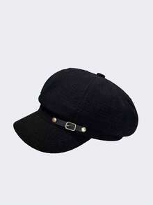 1顶女士时尚设计师冬季贝雷帽，复古贝雷帽，女帽，女士软帽，报童帽（随机金属扣），头围22.5英寸（随机小圆金属扣） - 皮標報童帽 - 查看 20