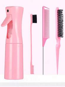 4pcs Spray Bottle And Hairbrush Set, 1 Spray Bottle + 1 Pointy Tail Comb + 1 Eyebrow Brush + 1 Fluffy Comb, Hair Brush For Boys And Girls, Comb Brush For Wet And Dry Curls, Parting Brush, Brush For Coarse And Fine Hair Treatment, Makeup, Black Five Set, Christmas Set Back-To-School Season - Hồng - Xem 11