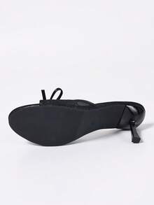 Women's Mesh Breathable Open Toe High Heel Sandals, Versatile Minimalist Summer New Bowknot Stiletto Slide Sandals, Black Lace - Black Double Mesh - View 6