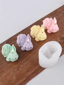 1个2D锭状兔子硅胶蜡烛模具，DIY简易可爱兔子蜡烛模具，创意家居装饰/礼品石膏模具，手工环氧树脂浇铸模具，艺术装饰石膏模具 - 白色 - 查看 3