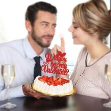 1pc Red & Pink "Will You Be My Valentine?" Cake Topper, Decoration For Valentine's Day Proposal Party - Red - View 4