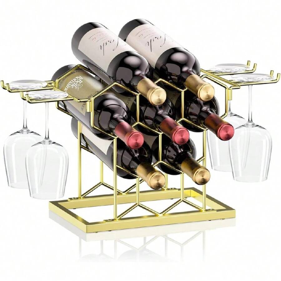 Wine Rack Countertop, 8 Bottle Standing Modern Black Metal Small - 3 Tier Tabletop Wine Holder Stand For Cabinet,39691518 - Multicolor - View 1