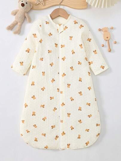 1pc Lightweight & Breathable (3-Layer Gauze) Baby Sleeping Bag, Cute Basic Style Suitable For Newborns 0-18 Months, Spring/Summer