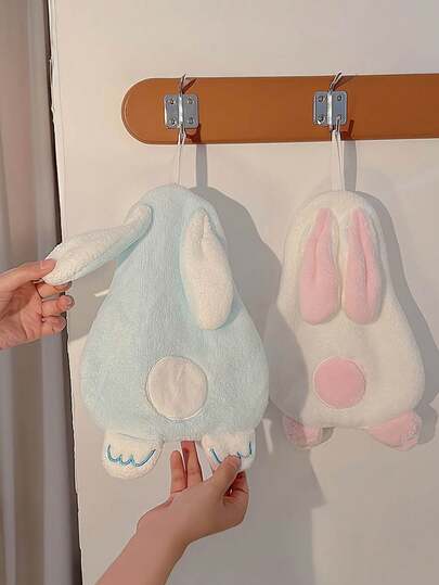 Soft Coral Hand Towel, Cute Cartoon Rabbit Pattern, Thick And Absorbent Coral Material, Hanging Hand Towel, Bathroom And Kitchen Towel, Modern Style, Ideal Gift For Christmas/Holidays, Bathroom Hand Towel