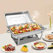 Rectangular Chafing Dish Set, 9L/2. 38Gal Stainless Steel Warming Container Food Warmer, Large Capacity Chafing Dish Buffet Set For Catering Buffet And Party - Silver - View 7