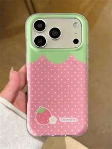 可爱甜美草莓波点粉色果冻手机壳，兼容 17 Pro Max、17 Pro、17、16 Pro Max、16 Pro、16、16、15 Pro Max、15 Pro、14 Pro Max、14 Pro、13、12 Pro Max、11、16、15、14 Plus，可爱创意防震保护后盖 - 粉色 - 查看 3