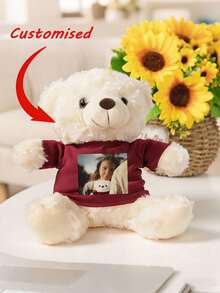 Muñeco de peluche de oso de peluche personalizable con foto, regalo de animal de peluche relleno con nombre personalizado, regalo del Día de San Valentín/cumpleaños, muñeco de peluche lindo con capucha personalizada con foto/nombre - Multicolor - Ver 3