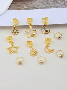 10 Pieces Of Bohemian-Style Hair Rings Featuring Stars And Moons. Perfect For Festivals, Parties And Dates.
