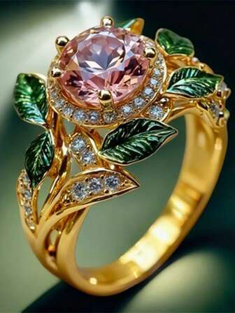 1pc Fashionable Green Leaf Shaped Women's Ring, Wedding Party Jewelry Gift, Elegant Flower Shaped Women's Ring, Wedding Ring, Engagement, Holiday Celebration Luxury Jewelry, Valentine's Day, Anniversary Celebration