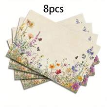 Bộ 1/2/4/6/8 tấm lót bàn ăn hình chữ nhật viền hoa dại, kích thước 12x18 inch - Chất liệu polyester có thể giặt, thích hợp cho phòng ăn, nhà bếp và trang trí tiệc tùng, nền vàng rực rỡ với lá xanh và hoa nhiều màu sắc. - Nhiều màu - Xem 8