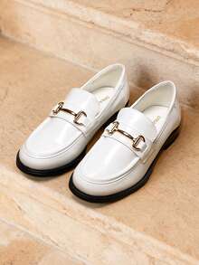 Women Loafers Metal Horsebit Flats Slip On Commuting Dressy Casual Business Work Office Chunky Low Heel Loafers Shoes - 白色 - 查看 4