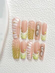 Bộ 10 miếng dán móng tay thủ công, phong cách đại dương lãng mạn, với tông màu nude và xanh lá cây cùng họa tiết giọt nước, sao biển vàng, vỏ sò và ngọc trai, được thiết kế dành cho phụ nữ và bé gái, có 3 kích cỡ để lựa chọn, phù hợp cho các bữa tiệc, lễ kỷ niệm và sử dụng hàng ngày. Bao gồm dụng cụ làm móng, một món quà lý tưởng cho phái nữ và bé gái. Dụng cụ làm móng - Nhiều màu - Xem 4