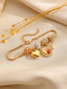 1pc Fashion Personalized Virgin Mary Rhinestone Heart Cross Star Pendant Bracelet, Suitable For Women Everyday And Holiday Wear