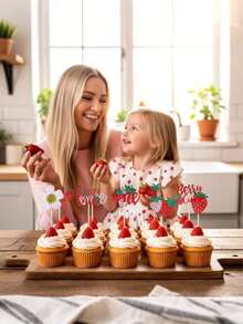 20pcs Berry Theme 1st Birthday Party Decorations, Sweet Strawberry Cake Decor, Shiny Delicate Berries, Suitable For Baby's 1st Birthday Cake Decor, Baby Shower, 1st Birthday, Toddler's 1st Anniversary, Anniversary Celebration - Multicolor - View 2