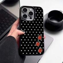 1pc TPU Material Spring Polka Dot Red Nail Design Phone Case Compatible With IPhone 17 Pro Max/17/16 Pro Max/15/13/12/11, S20 FE/A15/S24/A55, Redmi Note 11/Note 12/Note 13 Pro, Full Coverage Anti-Drop Soft Protective Cover - Black - View 2