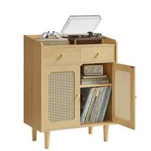 Stylish Sideboard Storage Cabinet With Rattan-Like Doors And Drawers, Oak Beige Finish, Adjustable Shelf For Living Room Organization - Màu be gỗ sồi - Xem 4