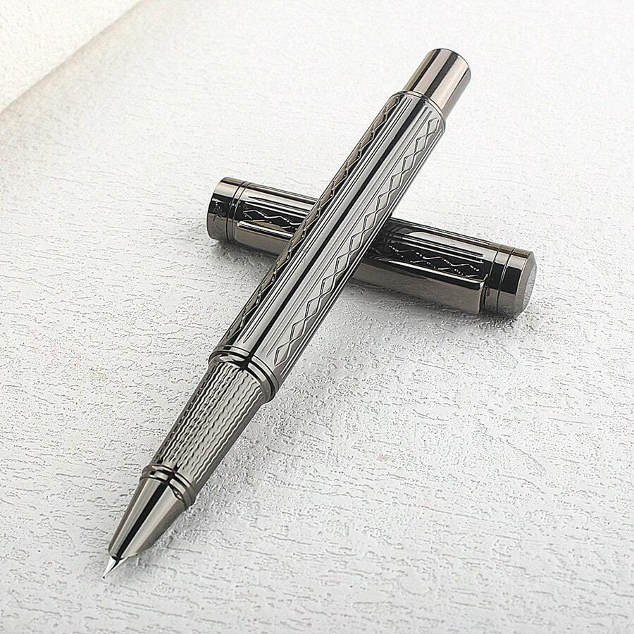 枪灰色网状纽扣钢笔，金属雕刻商务签名书写笔 - 3266 - 查看 1