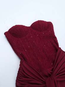 The Ultimate Statement Gown: A Strapless Corset With Ruffle Tie & Lace Panel For The Gala - Burgundy - View 6