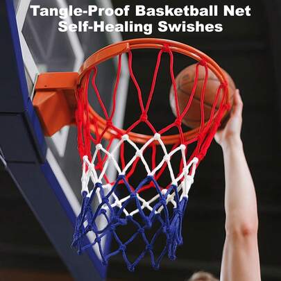 Basketball Net Outdoor, 2025 Upgrade All Weather Anti Whip Basketball Net Replacement, Red, White, And Blue Color Scheme -12 Loops