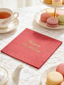 20/1pc Disposable Napkins, 10*10 Inch Placemat, "Happy Birthday" Printed, Red Napkins For Ramadan, Happy Birthday, Family, Valentine's Day, Restaurant Kitchen, Birthday Party - Multicolor - View 4