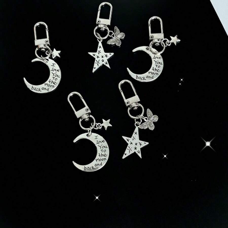 1pc Butterfly, Star, Moon Keychain - Minimalist Couple Keyring, Vintage Design Unique Gift For Friends, Students - Multicolor - View 1