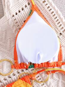 Bikini de verano con estampado de limón, elegante y casual, con tirantes anudados y espalda descubierta, para vacaciones en la playa - Multicolor - Ver 5