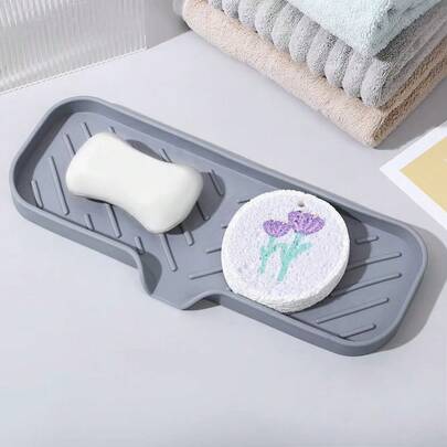 1pc Silicone Drain Pad Multifunctional Splash Proof Silicone Pads Sink Water Collection Pad Household Anti Slip Countertop Pads Self Draining Kitchen Bathroom Sink Tray Soap Dish Sponge Drainage Pad